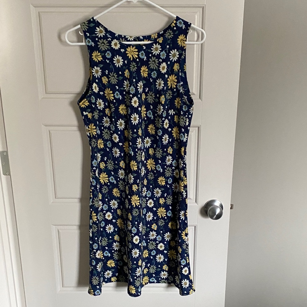 Navy Floral A-Line Sundress with Daisies